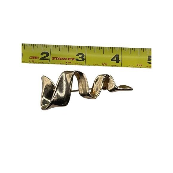 Abstract Gold-Tone Ribbon Brooch Pin For Women - Picture 3 of 5